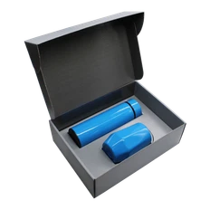 Набор Hot Box E grey: кофер, термос с датчиком температуры, голубой фото