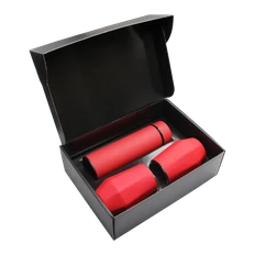 Набор Hot Box E2 EDGE CO12s black, soft touch: 2 кофера, термос с датчиком температуры, красный фото