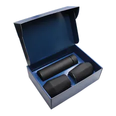 Набор Hot Box E2 EDGE CO12s blue, soft touch: 2 кофера, термос с датчиком температуры, черный фото