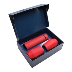 Набор Hot Box E2 EDGE CO12s blue, soft touch: 2 кофера, термос с датчиком температуры, красный фото