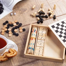 Набор игр Joy 4 в 1: шахматы, шашки, домино, микадо, бежевый фото