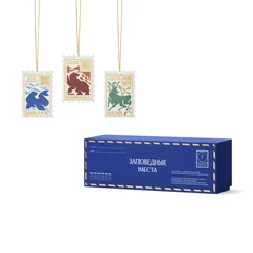 Набор из 3 елочных игрушек «Заповедные места» в подарочной коробке, белый / золотой / разноцветный фото