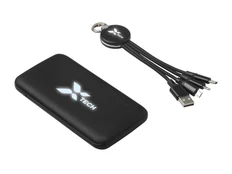 Набор из внешнего аккумулятора и универсального кабеля с подсветкой лого Evolt Reserve LED, 10000 mAh, черный фото