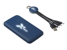 Набор из внешнего аккумулятора и универсального кабеля с подсветкой лого Evolt Reserve LED, 10000 mAh, синий фото