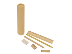 Набор канцелярский Eco style в тубусе: линейка, карандаш, ластик, точилка, ручка, крафт фото