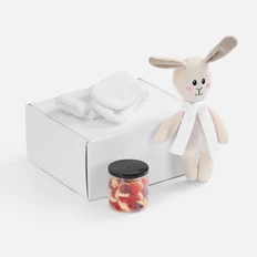 Набор Kidult: мягкая игрушка, носки, жевательный мармелад, белый фото