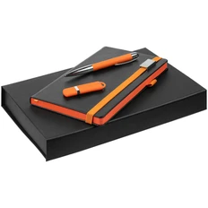 Набор Контекст Ton Memory: ежедневник недатированный, флешка 8 ГБ, ручка, черный / оранжевый фото