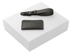 Набор кожаный Long River: картхолдер, ремешок для ключей, черный / белый фото