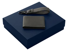 Набор кожаный Long River: кошелек, ремешок для ключей, черный / синий фото