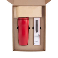 Набор «Латте»: термостакан, капучинатор, кофе зерновой, красный  фото