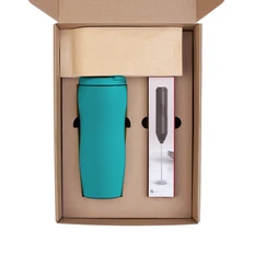 Набор «Латте»: термостакан soft touch, капучинатор, кофе зерновой, бирюзовый  фото