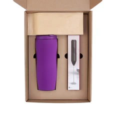 Набор «Латте»: термостакан soft touch, капучинатор, кофе зерновой, фиолетовый  фото