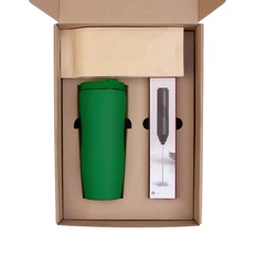 Набор «Латте»: термостакан soft touch, капучинатор, кофе зерновой, зеленый фото