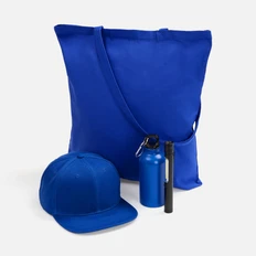 Набор LightFun: бутылка для воды, фонарик-факел, бейсболка, холщовая сумка, синий фото