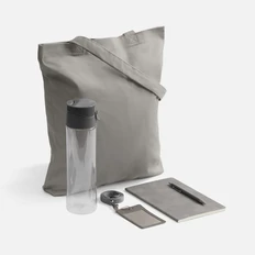 Набор Luba Walk: холщовая сумка, блокнот, бутылка, ручка шариковая, чехол для пропуска, лента с карабином, серый фото