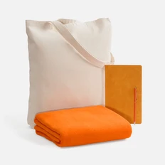 Набор Luba Warm: плед флисовый, сумка холщовая, блокнот, ручка шариковая, оранжевый фото