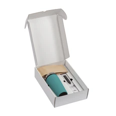 Набор «Макиато»: термостакан, капучинатор, кофе в зернах, бирюзовый фото