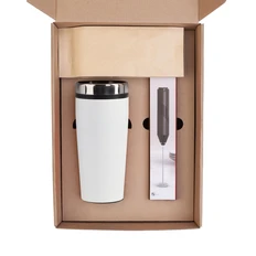 Набор «Макиато»: термостакан, капучинатор, кофе зерновой, белый фото