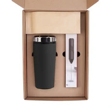 Набор «Макиато»: термостакан soft touch, капучинатор, кофе зерновой, черный  фото