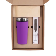 Набор «Макиато»: термостакан soft touch, капучинатор, кофе зерновой, фиолетовый  фото