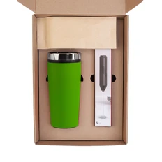 Набор «Макиато»: термостакан soft touch, капучинатор, кофе зерновой, салатовый фото