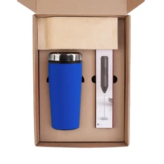 Набор «Макиато»: термостакан soft touch, капучинатор, кофе зерновой, синий фото