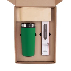 Набор «Макиато»: термостакан soft touch, капучинатор, кофе зерновой, зеленый фото