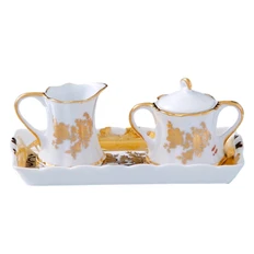 Набор «Мелисса»: молочник и сахарница на блюдце, золотистый / белый фото