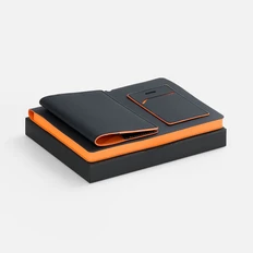 Набор Multimo: ежедневник недатированный, обложка для паспорта, чехол для пропуска, черный / оранжевый фото