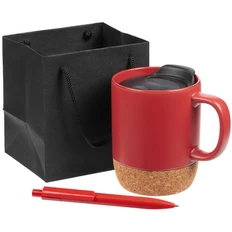 Набор Newlin: кружка с пробковой подставкой, ручка шариковая, красный / черный фото