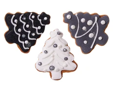 Набор новогодних имбирных печений в форме елочки, белый / черный фото