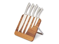 Набор ножей на магнитной подставке «Терон», коричневый / серебристый фото