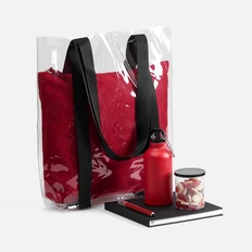 Набор Object Walk: шопер прозрачный, органайзер, скетчбук, бутылка для воды, мармелад жевательный, карандаш вечный, красный фото