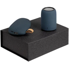 Набор Palm Beach: внешний аккумулятор, колонка, средний, ver.2, серый / синий фото