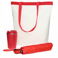 Набор подарочный All-In-One: шопер, автоматический зонт, термокружка, красный фото