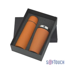 Набор подарочный «Арктика»: термостакан «Европа» и термос «Крит», soft touch, оранжевый фото