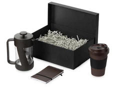 Набор подарочный BeanBox: термокружка, френч-пресс, блокнот, коричневый фото