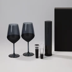 Набор подарочный Black Edition, Sacramento: два бокала для вина, штопор, аэратор, пробка, нож, черный фото