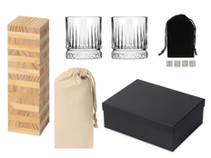 Набор подарочный: бокалы, камни для виски, дженга, бежевый / черный фото