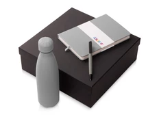 Набор подарочный Color It: блокнот с твердой обложкой, ручка и термобутылка, серый фото