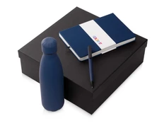 Набор подарочный Color It: блокнот с твердой обложкой, ручка и термобутылка, темно-синий фото