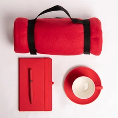 Набор подарочный Cosiness: плед, ежедневник, ручка, чайная пара, коробка, красный фото