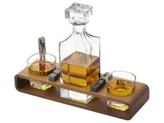 Набор подарочный для виски Whiskey Wonder: графин, два бокала, камни, подставка, коричневый / прозрачный фото
