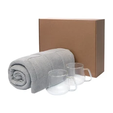 Набор подарочный Dolce, Cella Soft: две чашки, вязаный плед, серый фото