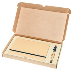 Набор подарочный Eco Basic: блокнот А5 и шариковая ручка из бамбука, синий / бежевый фото