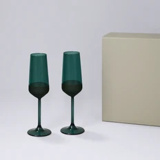 Набор подарочный Emerald: два бокала для шампанского, коробка подарочная, зеленый / серый фото