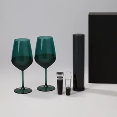 Набор подарочный Emerald, Sacramento: два бокала для вина, штопор, аэратор, пробка, нож, зеленый / черный фото
