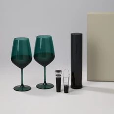 Набор подарочный Emerald, Sacramento:  два бокала для вина, штопор, аэратор, пробка, нож, зеленый / серый фото