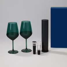 Набор подарочный Emerald, Sacramento:  два бокала для вина, штопор, аэратор, пробка, нож, зеленый / синий фото