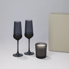 Набор подарочный Enigma, Black Edition: два бокала для шампанского, свеча, черный / серый фото